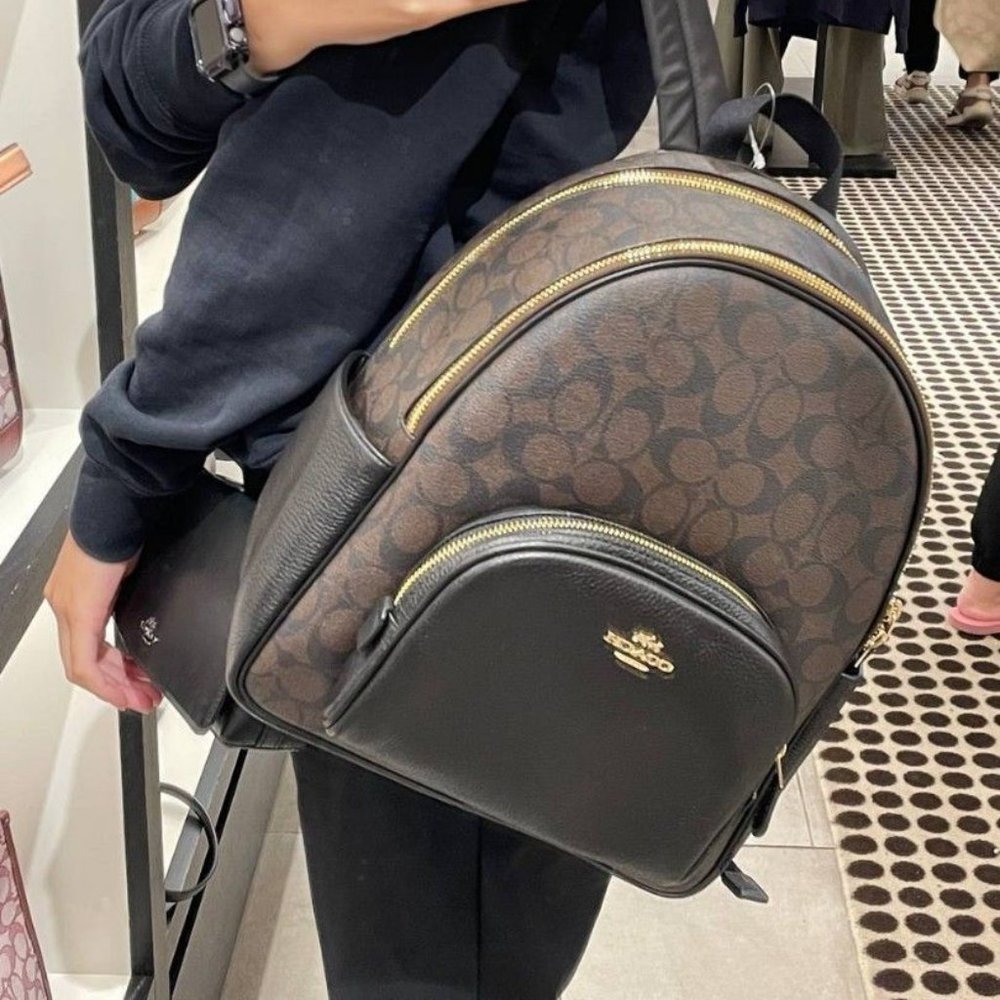 Coach Court Backpack New Large Leather Signature Jacquard #6495 Orig Tag $498